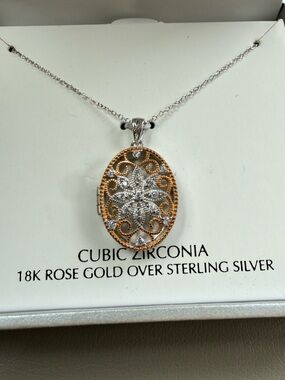 NWT Giani Bernini Two-Tone Rose 18k Gold Silver Filigree Oval Locket Necklace